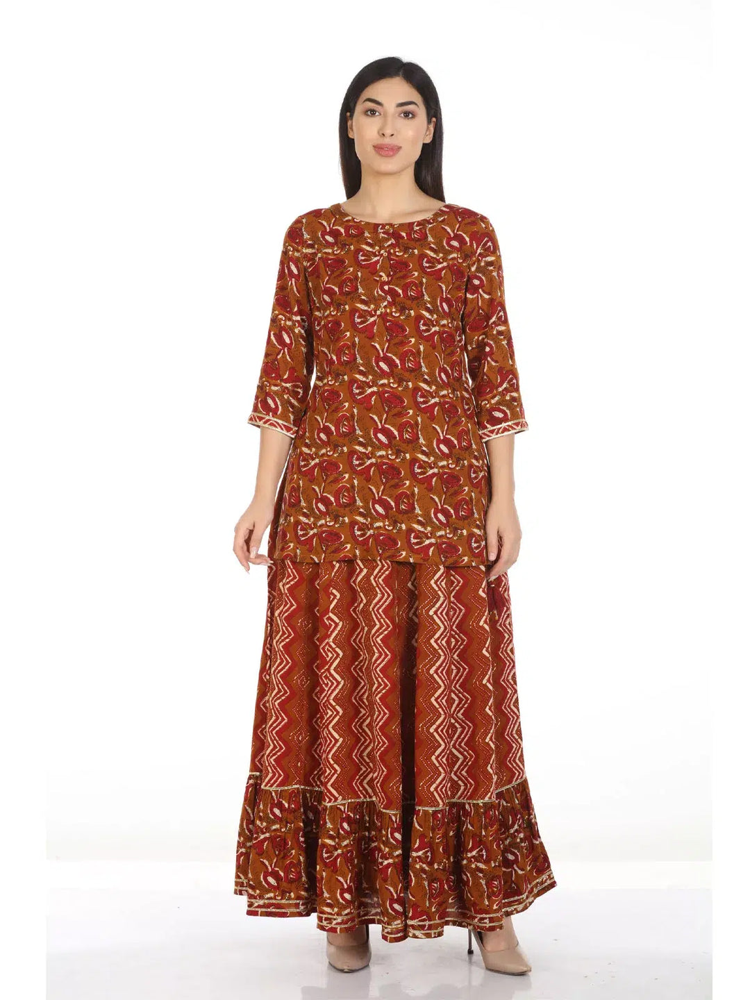 Brown Viscose Printed Tunic