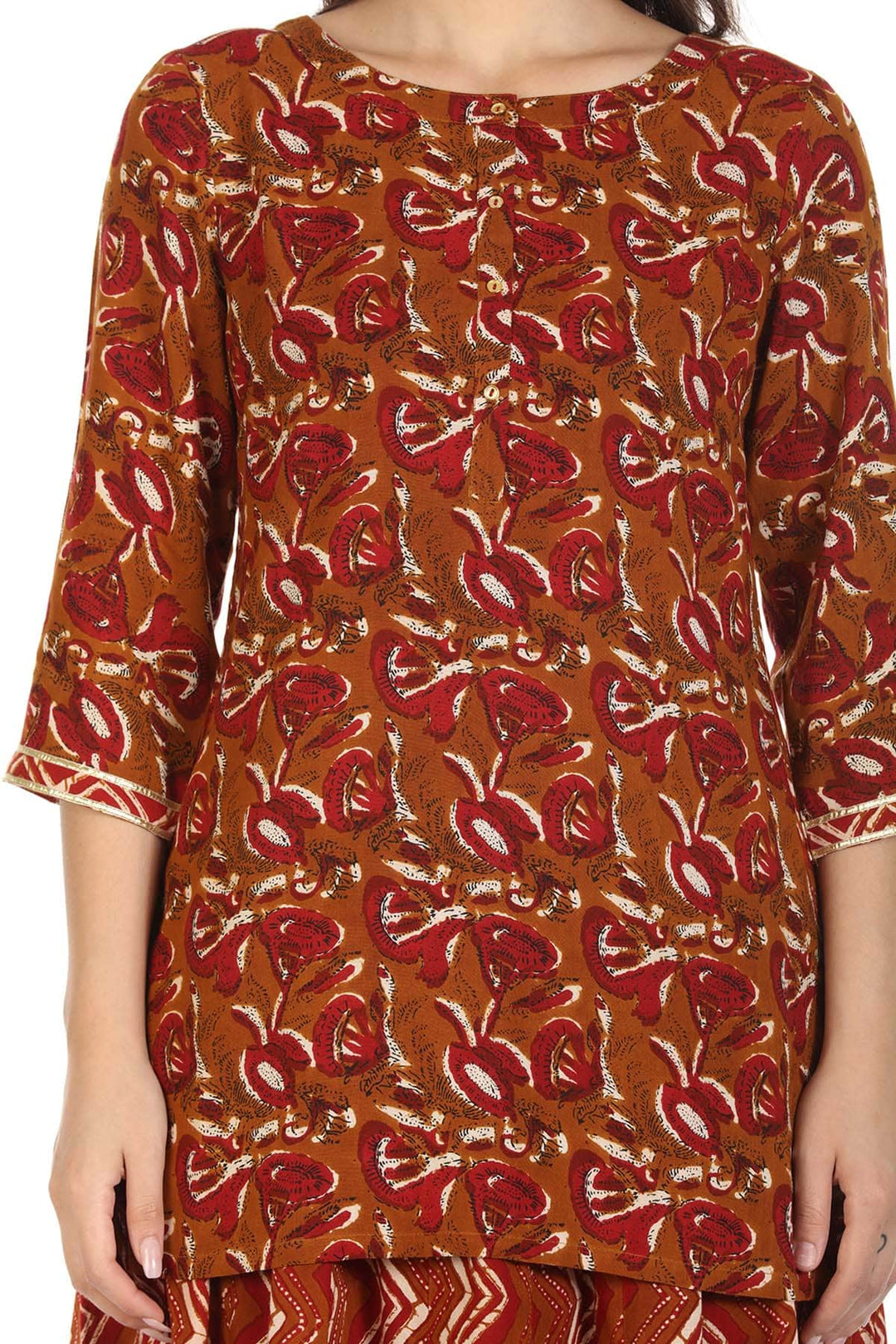 Brown Viscose Printed Tunic