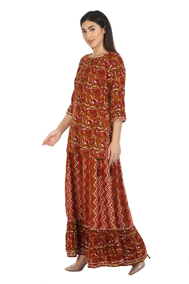 Brown Viscose Printed Tunic
