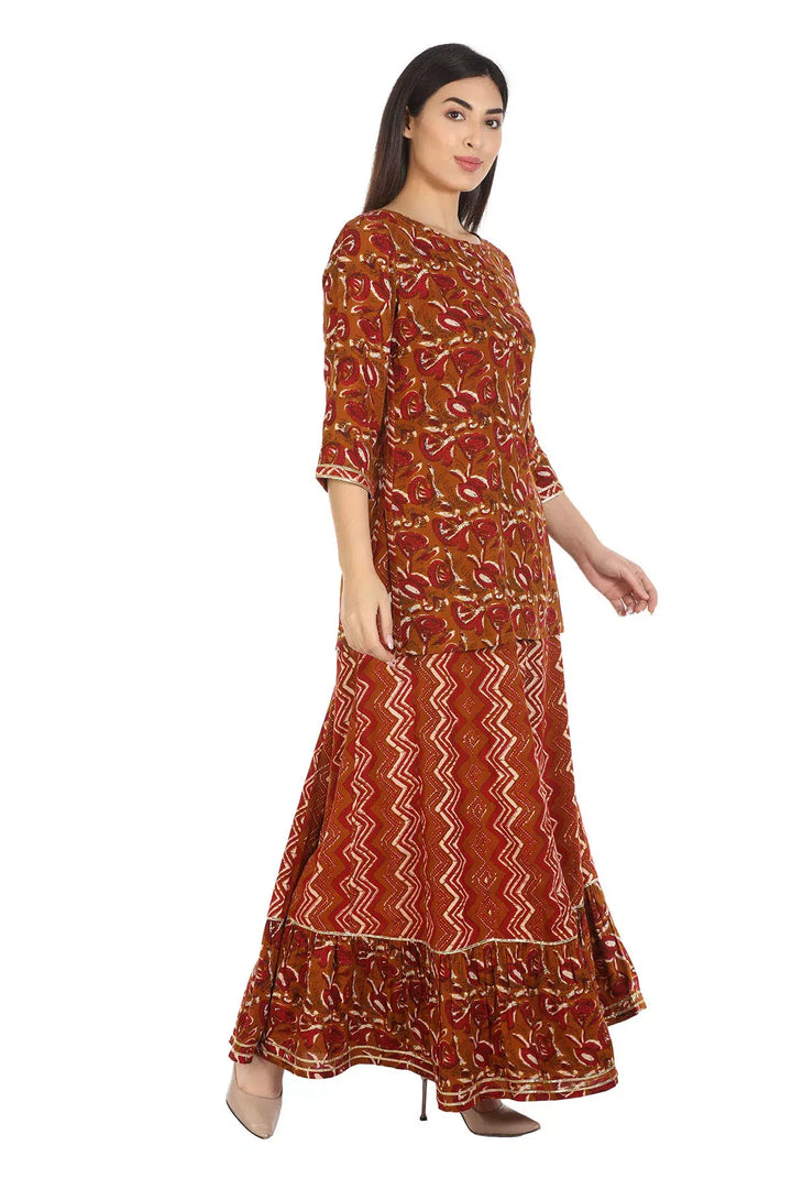 Brown Viscose Printed Tunic