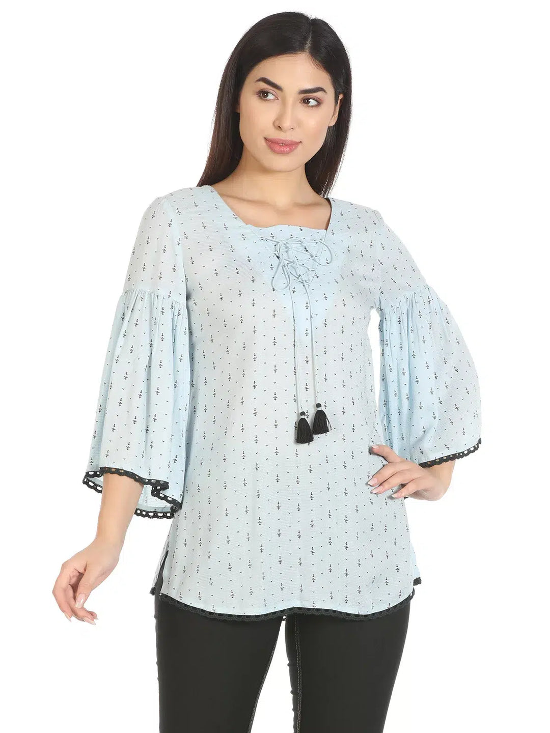Ice Blue Textured Viscose Top