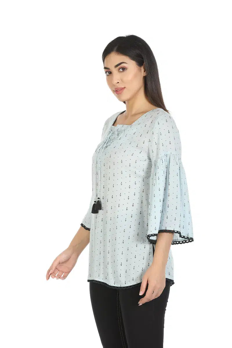 Ice Blue Textured Viscose Top