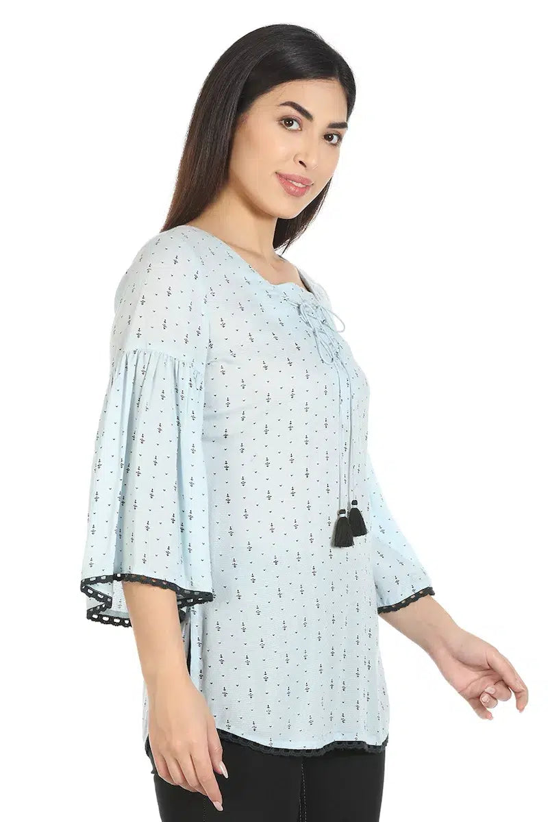 Ice Blue Textured Viscose Top