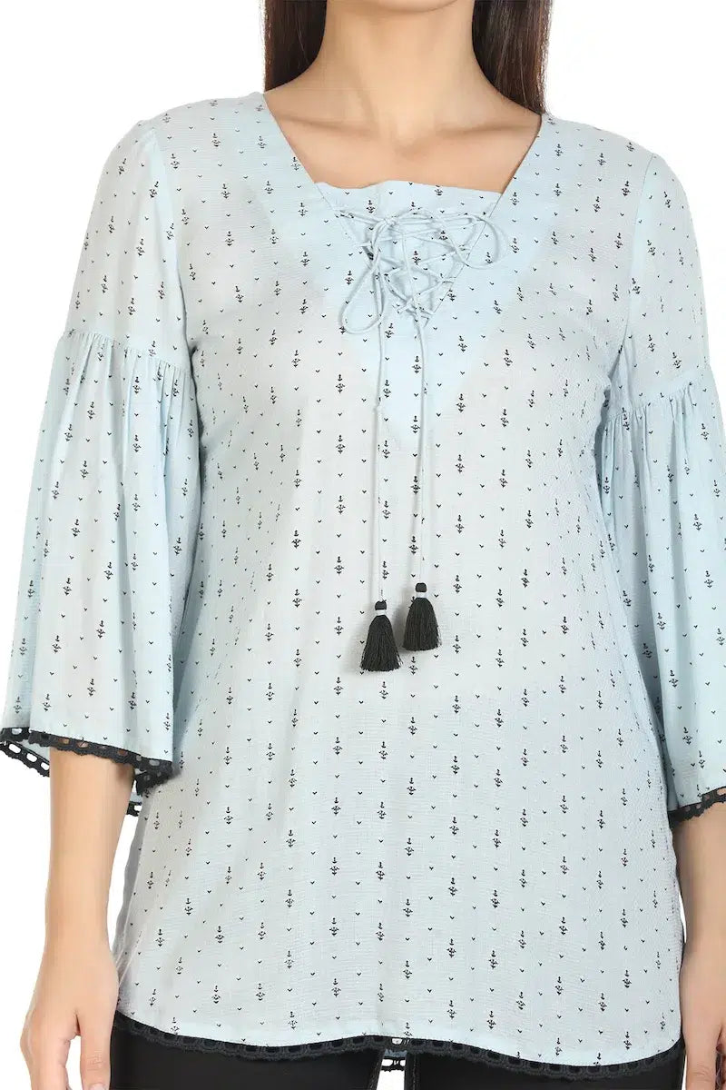 Ice Blue Textured Viscose Top
