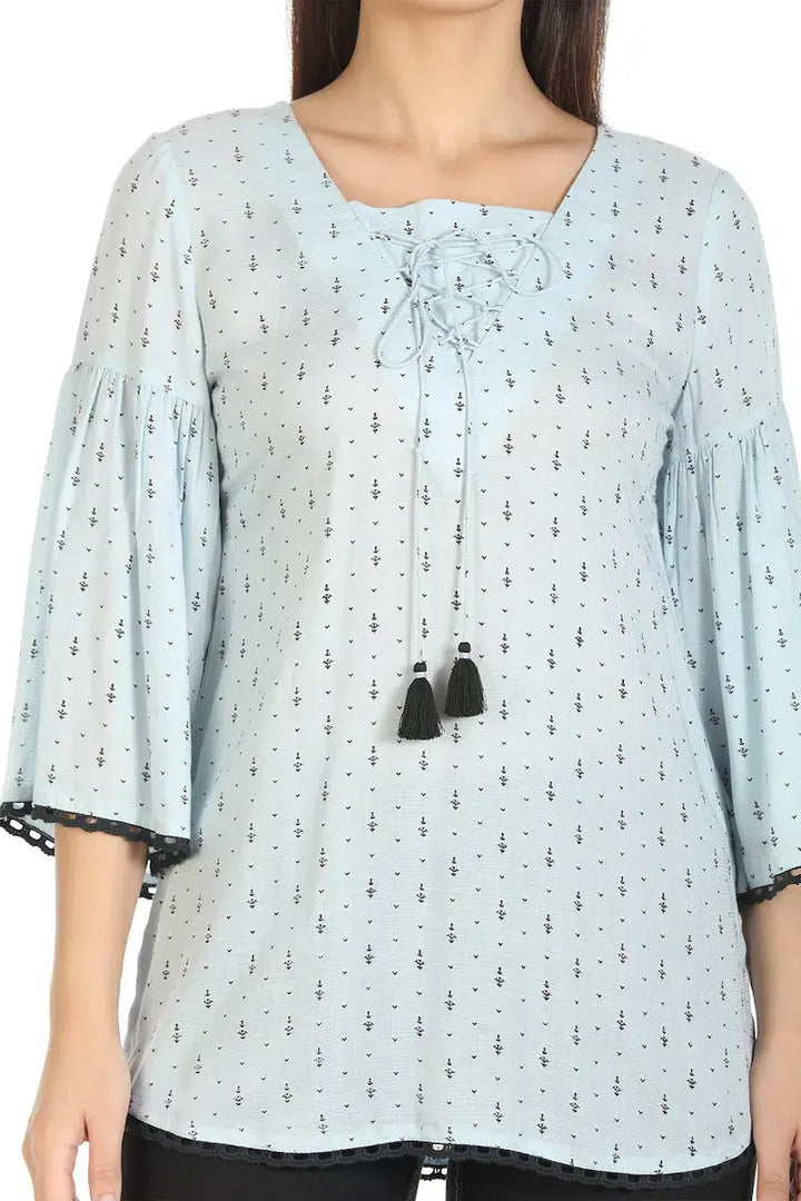 Ice Blue Textured Viscose Top