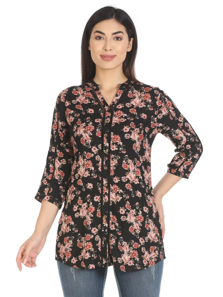 Black Printed Viscose Top