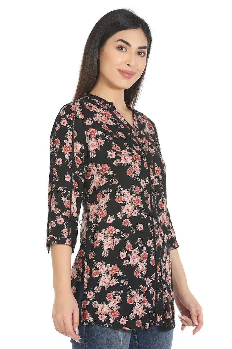 Black Printed Viscose Top