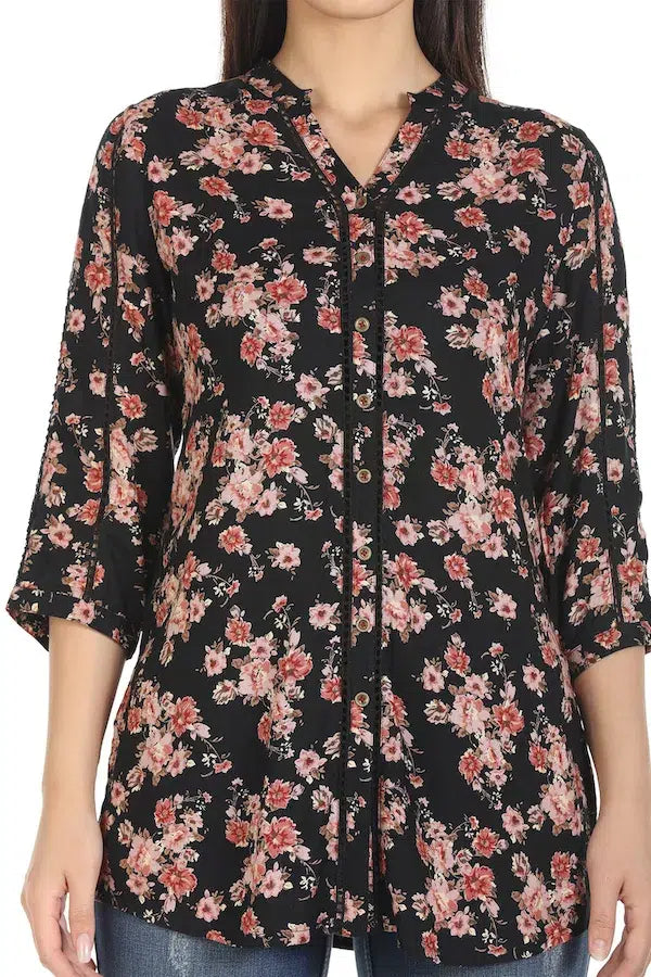 Black Printed Viscose Top