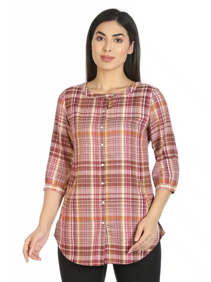 Pink Checkered Viscose Top