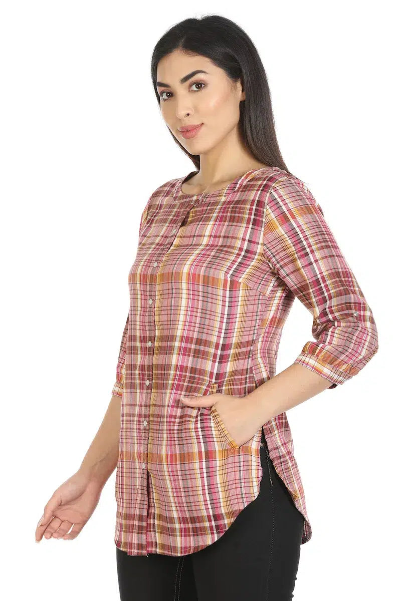 Pink Checkered Viscose Top