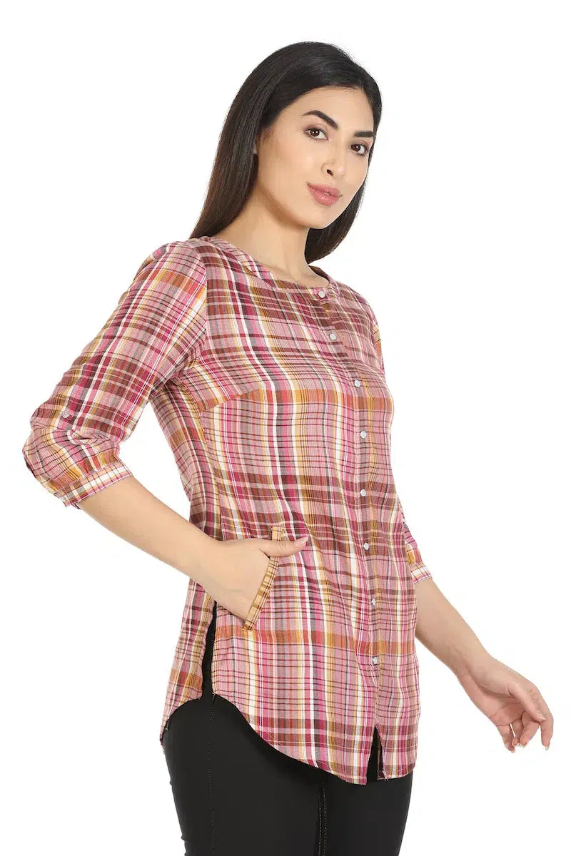 Pink Checkered Viscose Top