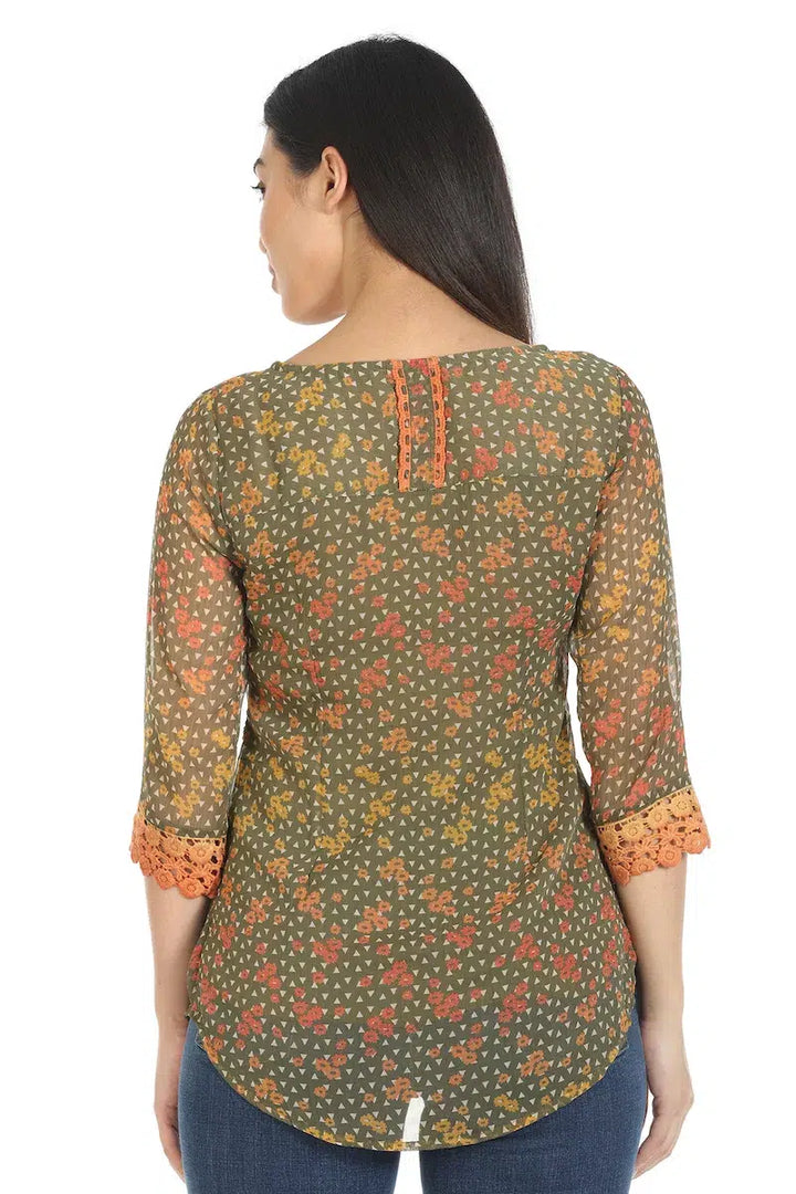 Brown Tile Printed Polyester Top