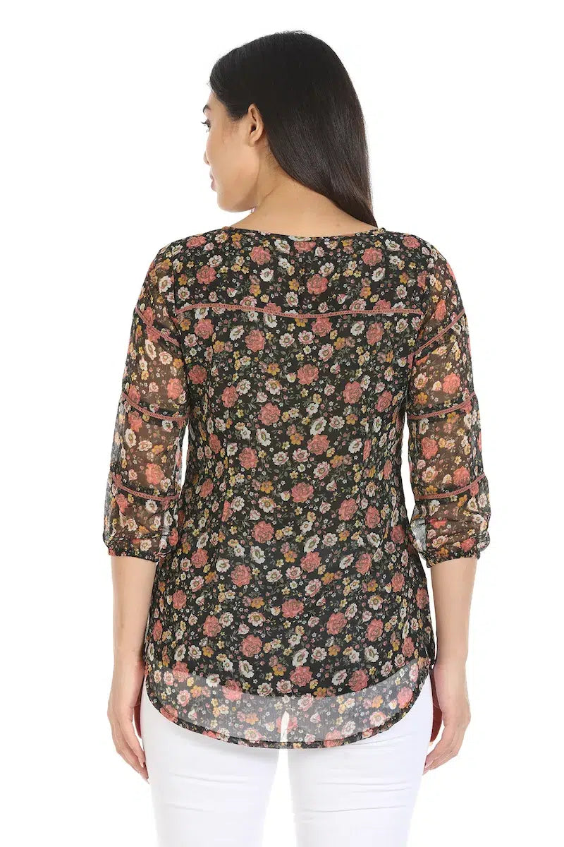 Black Floral Printed Regular Top