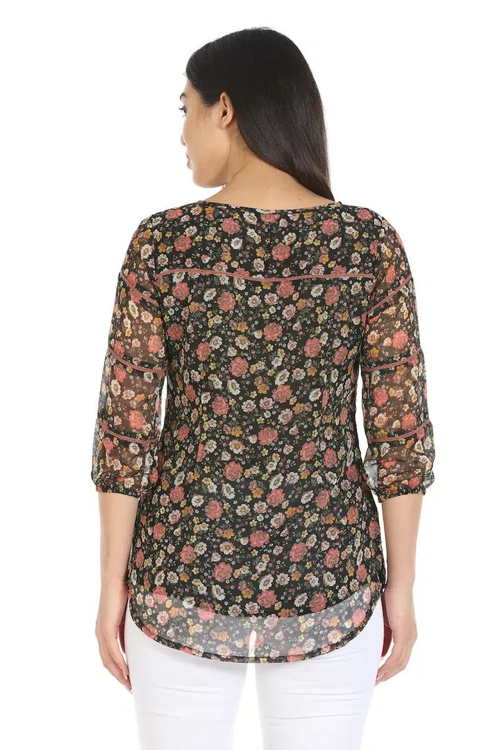 Black Floral Printed Regular Top