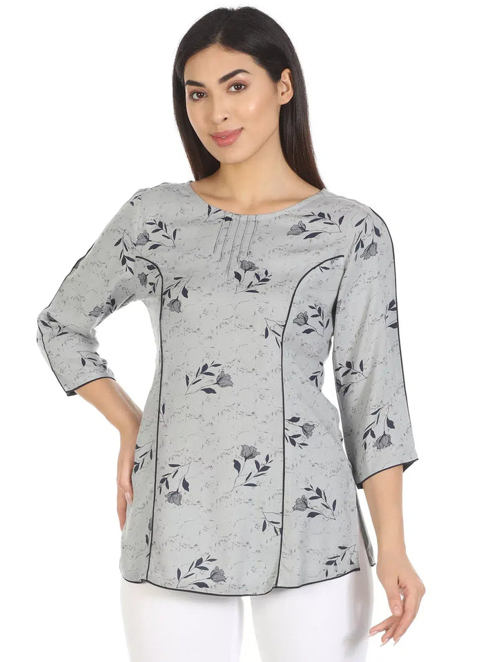 Grey Printed Viscose Top