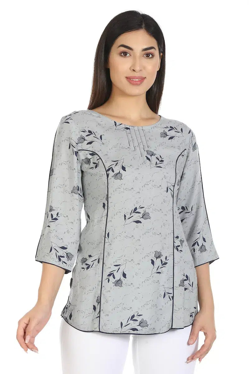 Grey Printed Viscose Top
