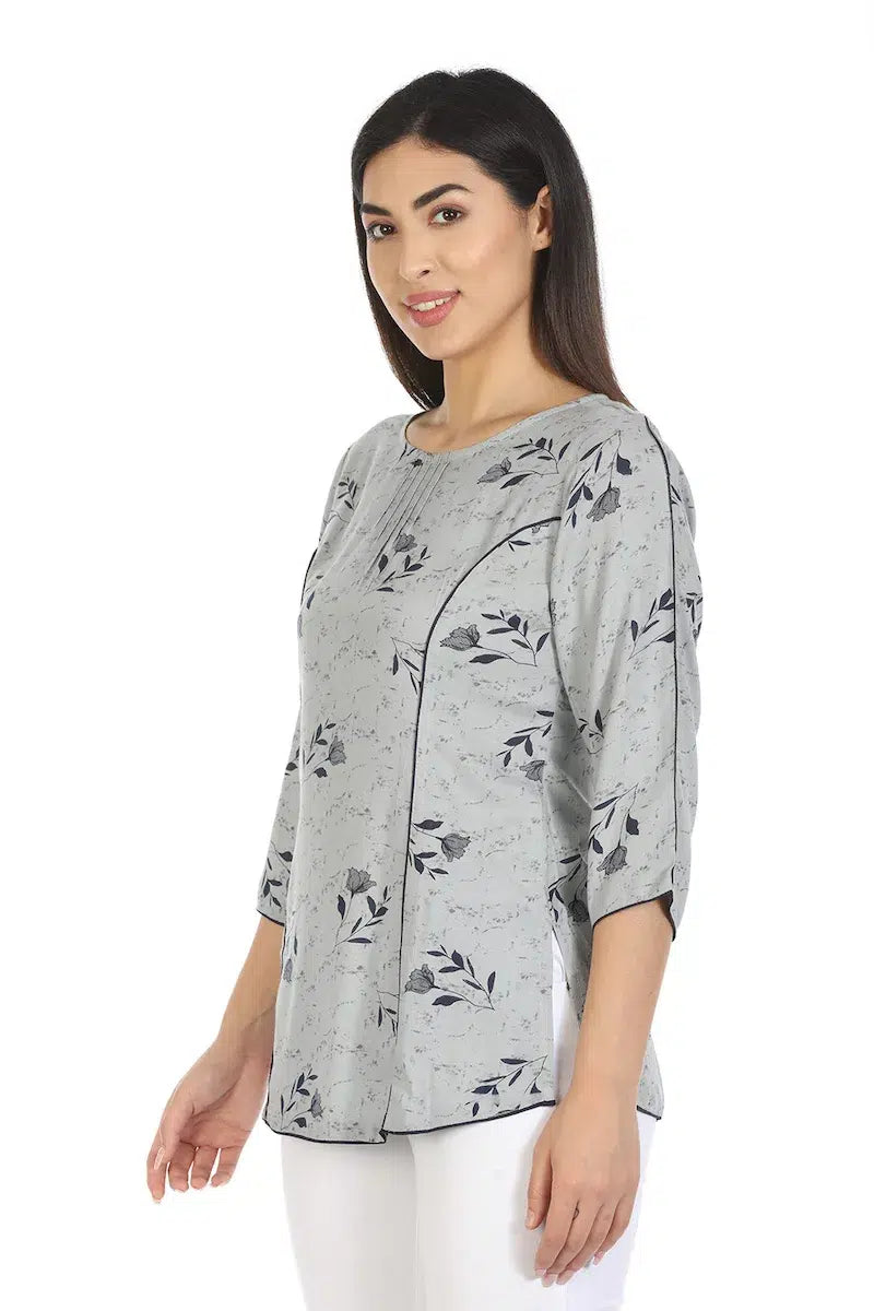 Grey Printed Viscose Top