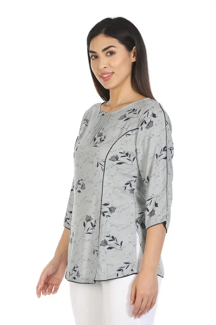 Grey Printed Viscose Top