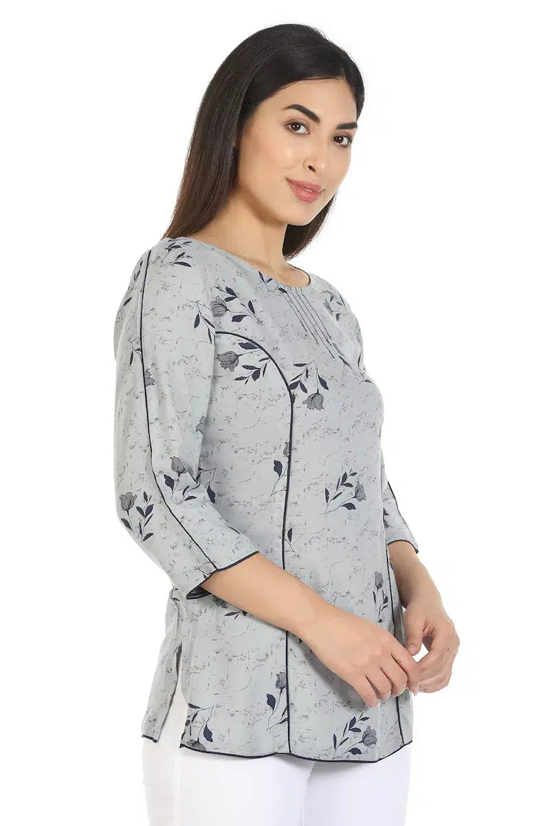 Grey Printed Viscose Top