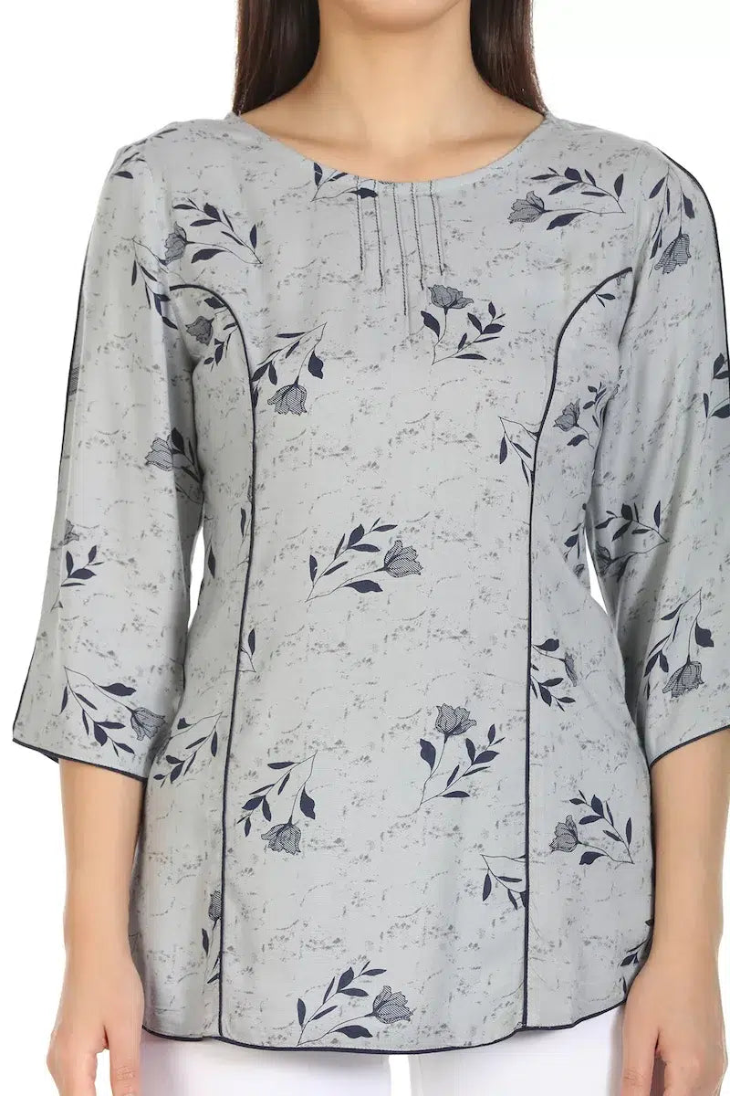 Grey Printed Viscose Top