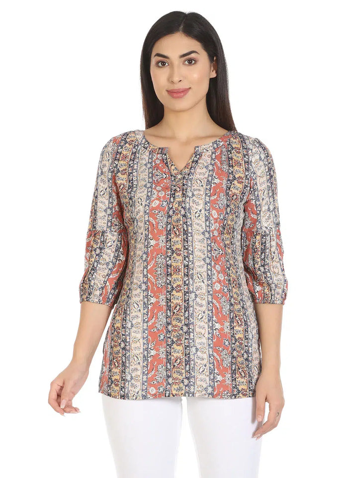 Beige Printed Viscose Top
