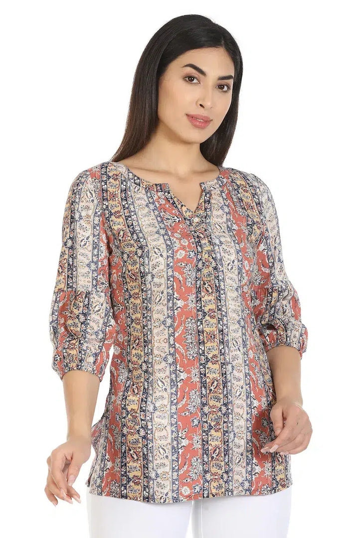 Beige Printed Viscose Top
