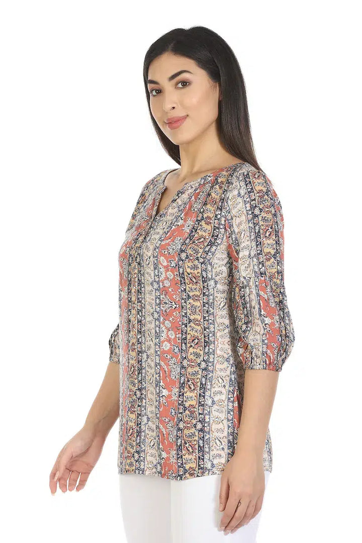 Beige Printed Viscose Top