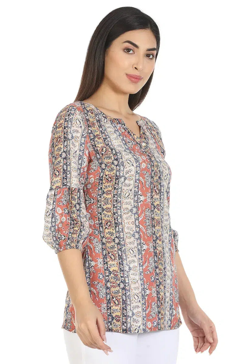 Beige Printed Viscose Top