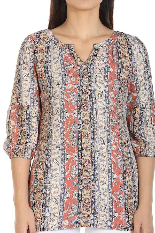 Beige Printed Viscose Top