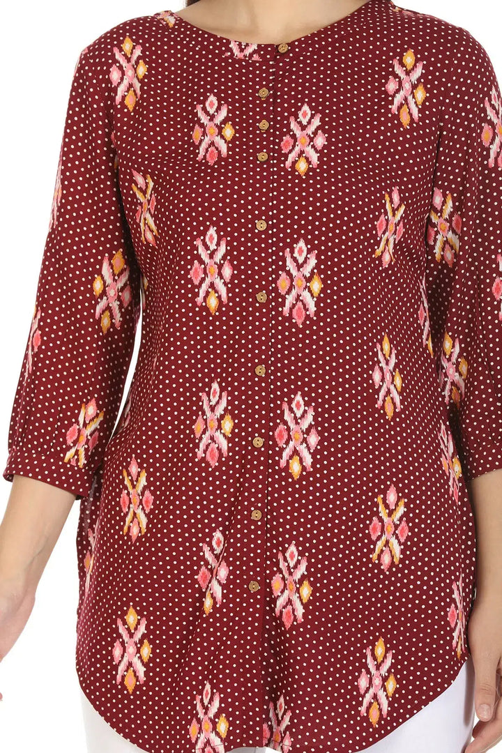 Maroon Viscose Ikkat Printed Shirt