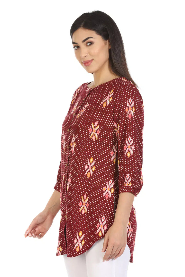 Maroon Viscose Ikkat Printed Shirt