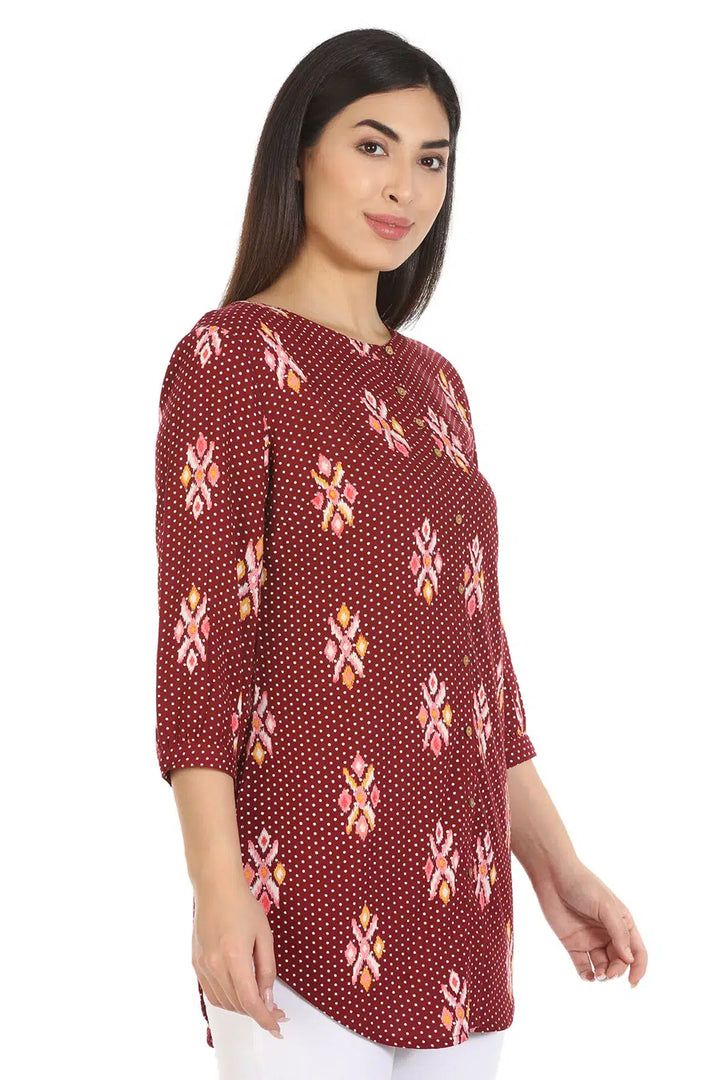 Maroon Viscose Ikkat Printed Shirt