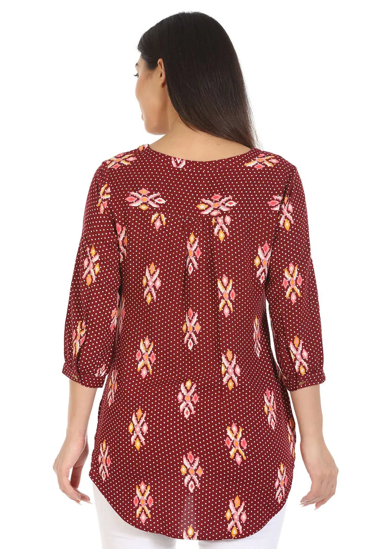 Maroon Viscose Ikkat Printed Shirt