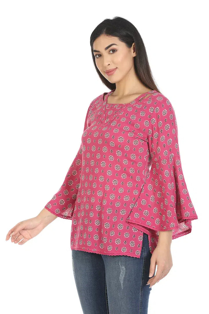 Pink Printed Flared Sleeves Top