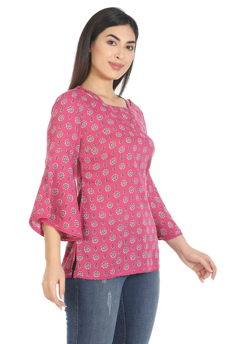 Pink Printed Flared Sleeves Top