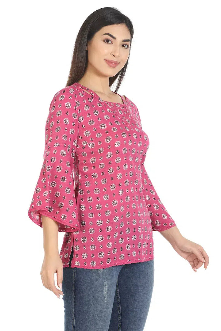 Pink Printed Flared Sleeves Top