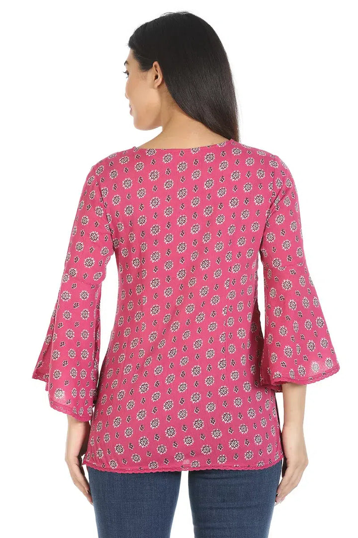 Pink Printed Flared Sleeves Top