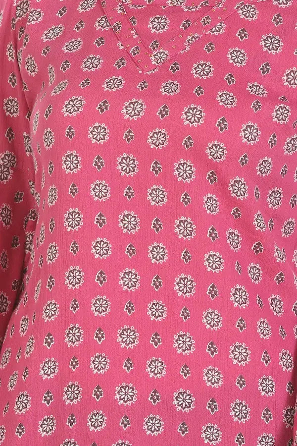 Pink Printed Flared Sleeves Top