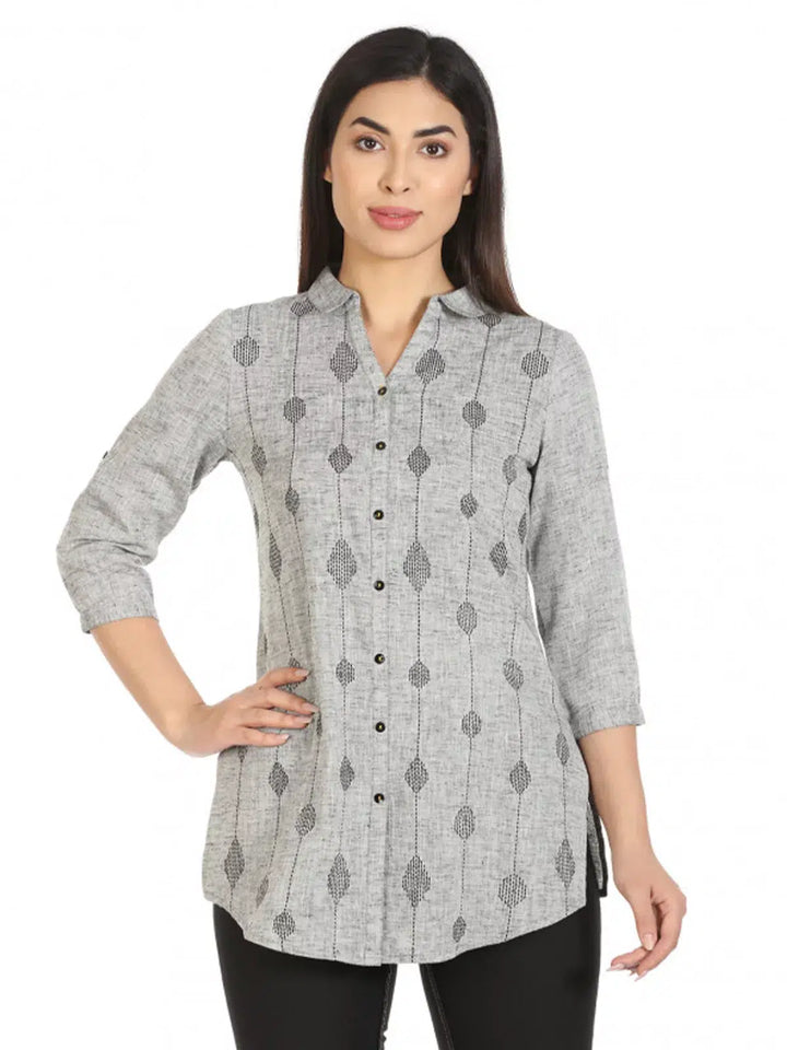 Grey Cotton Printed Shirt