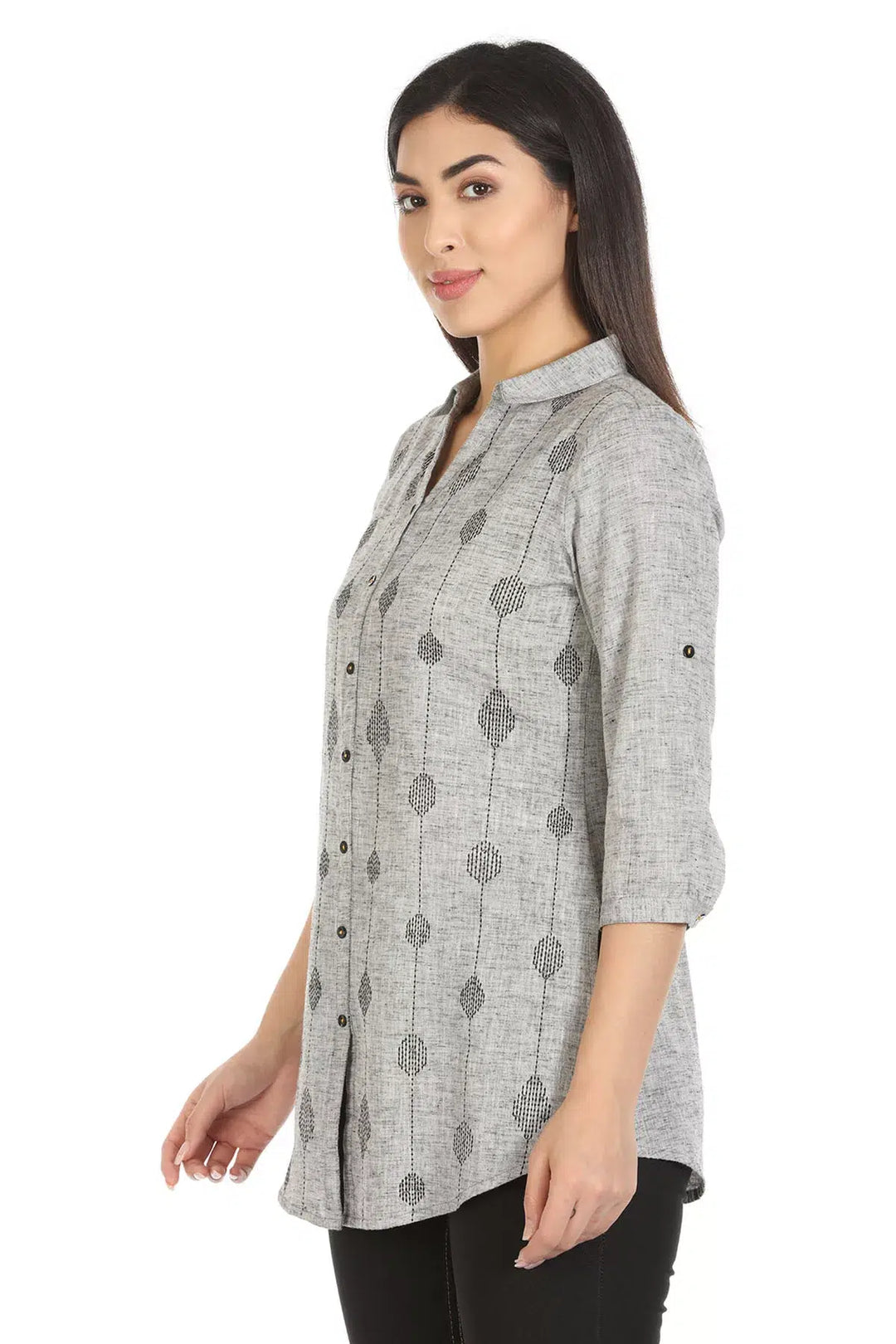 Grey Cotton Printed Shirt