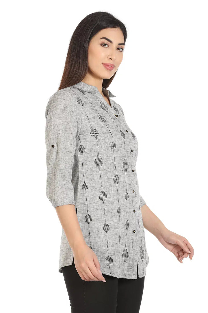Grey Cotton Printed Shirt