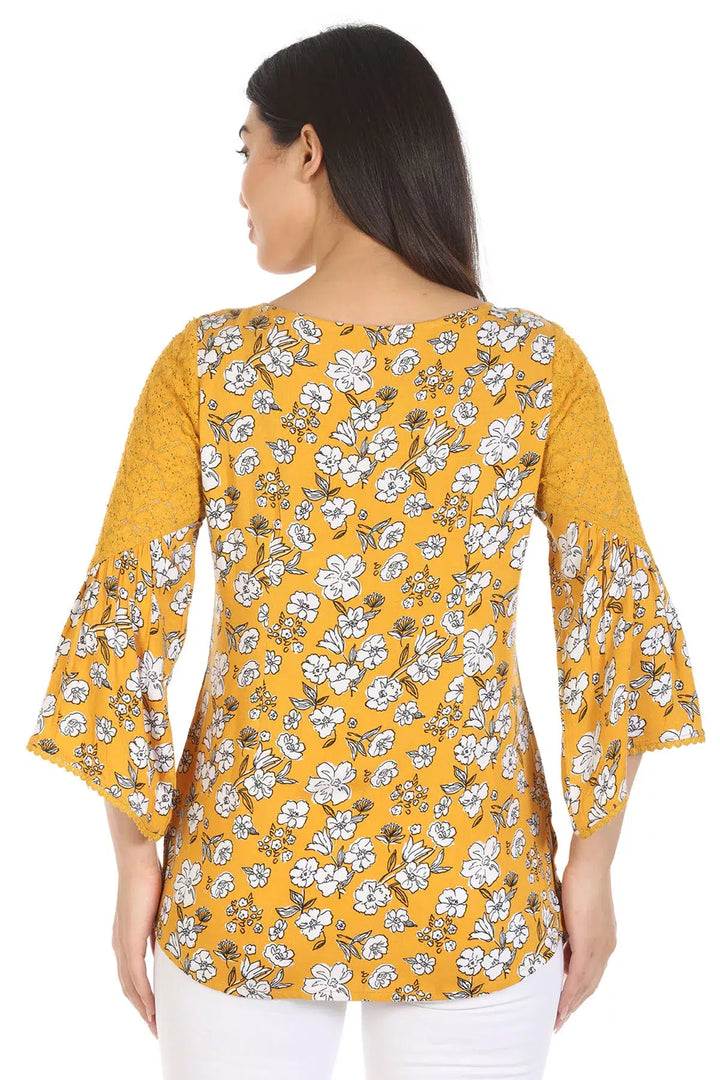 Yellow Viscose Florals Print Top