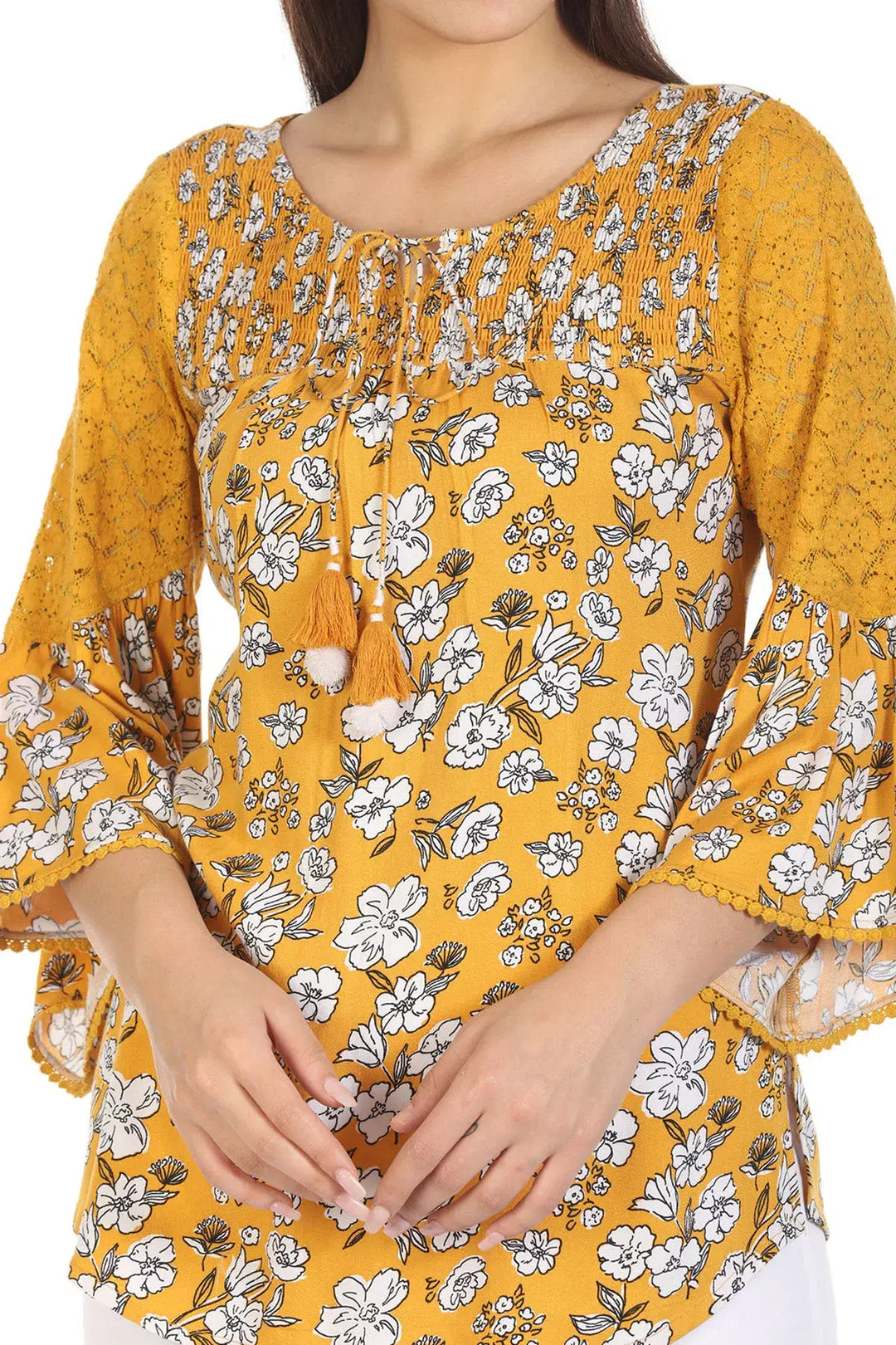 Yellow Viscose Florals Print Top