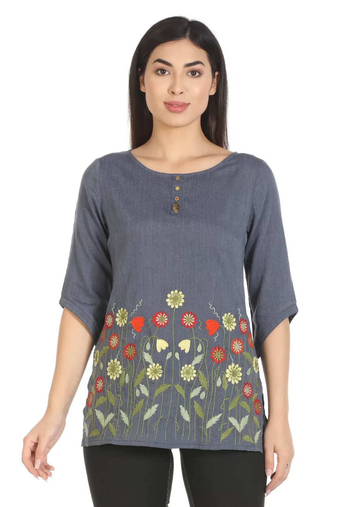Blue Embroidered Cotton Top