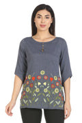 Blue Embroidered Cotton Top