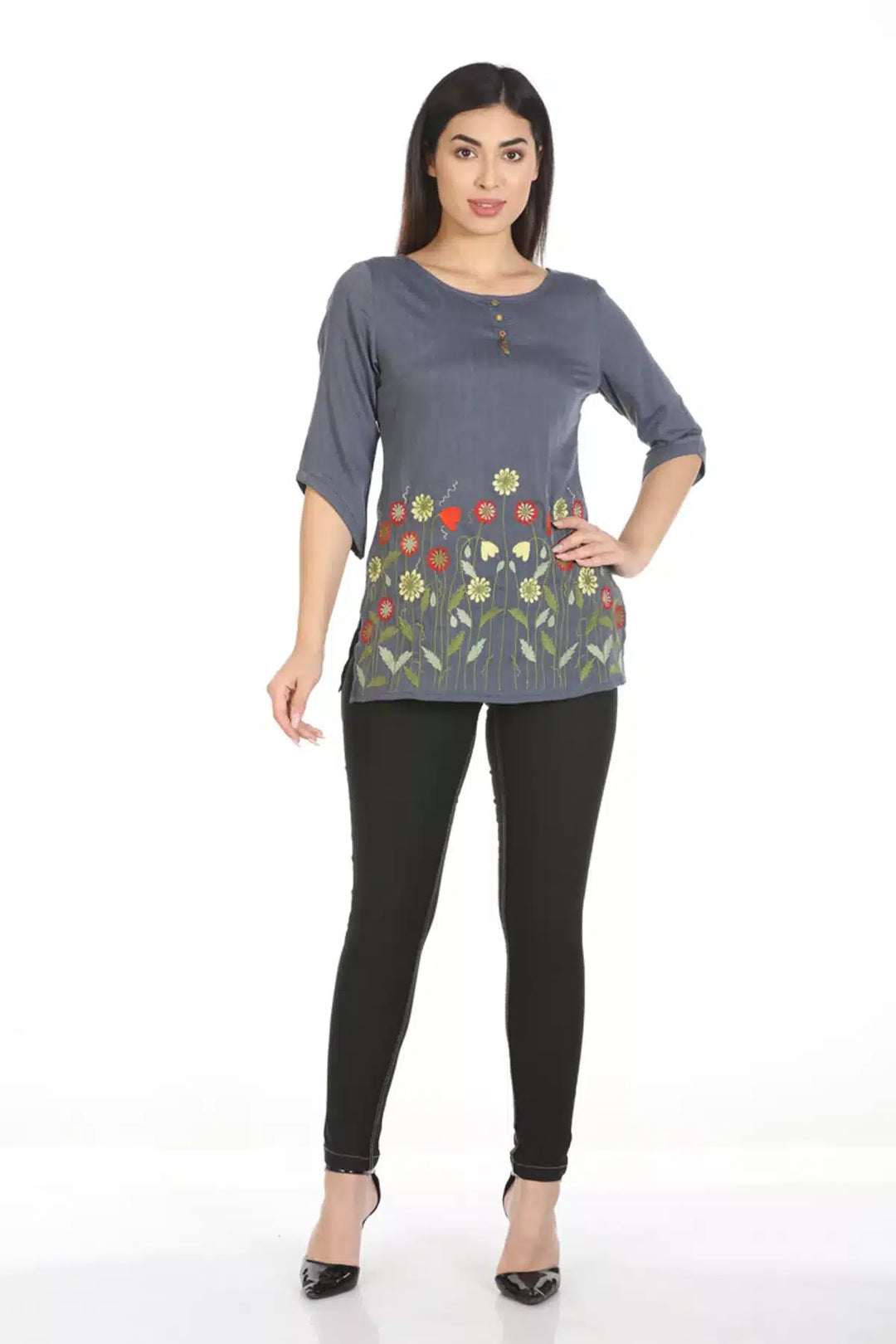 Blue Embroidered Cotton Top
