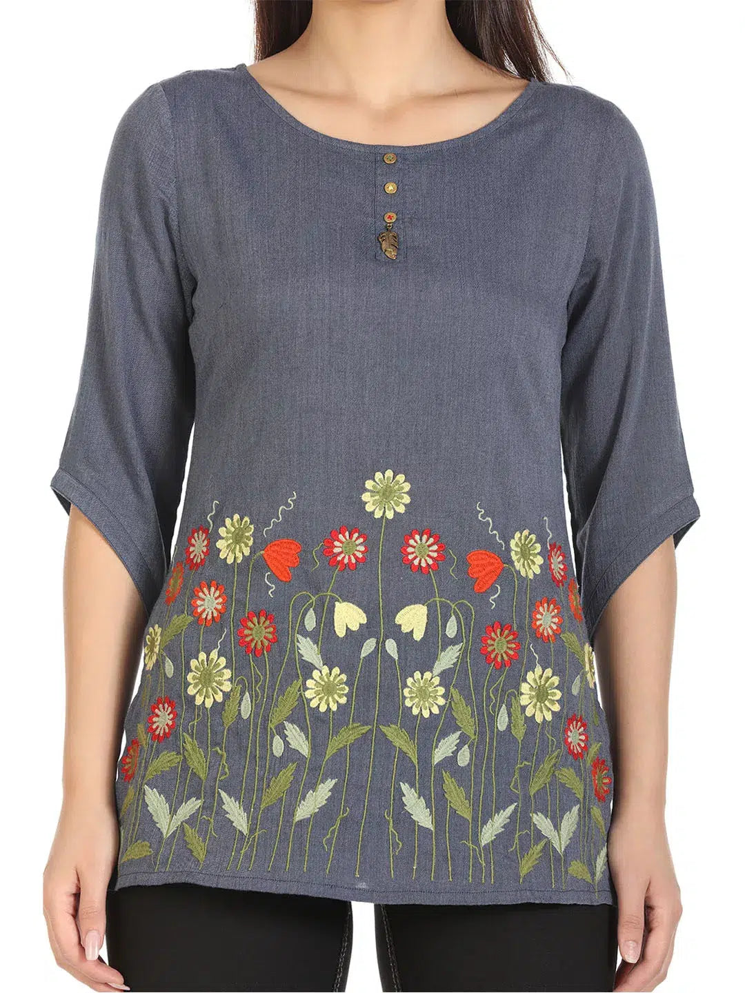 Blue Embroidered Cotton Top