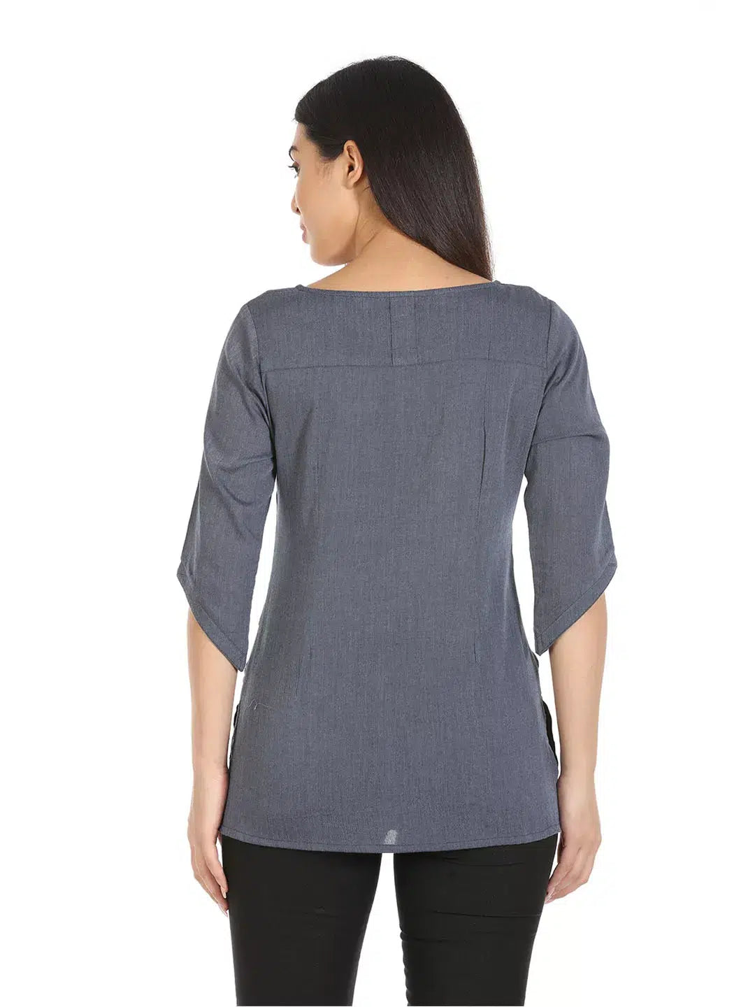 Blue Embroidered Cotton Top