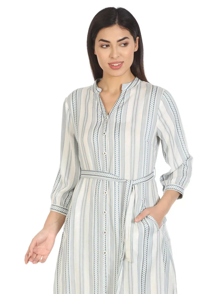 Grey Striped Viscose Dress