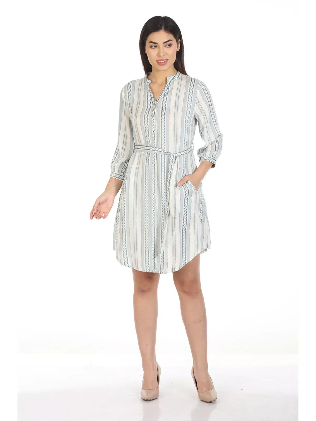 Grey Striped Viscose Dress